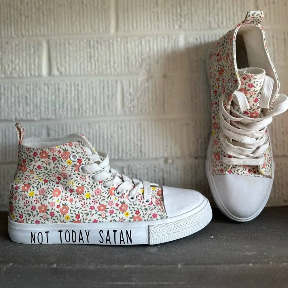 Not today satan floral hightop tennis shoe Size 8 Like new